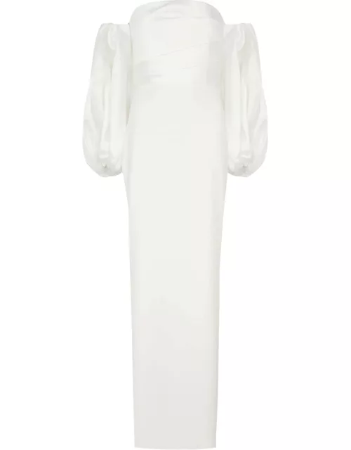 Solace London Carmen Off-the-shoulder Satin and Crepe Maxi Dress - Cream - 12 (UK12 / M)