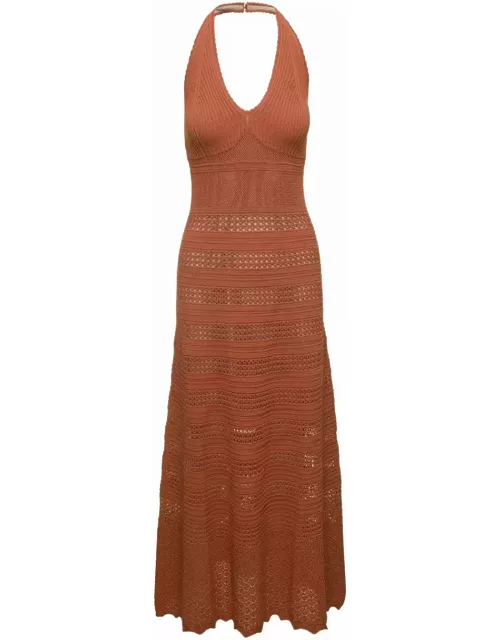 TwinSet Orange Long Dress With Triangle-shaped Cups In Viscose Blend Woman