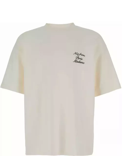 Drôle de Monsieur White Crew Neck T-shirt With Print In Cotton Man