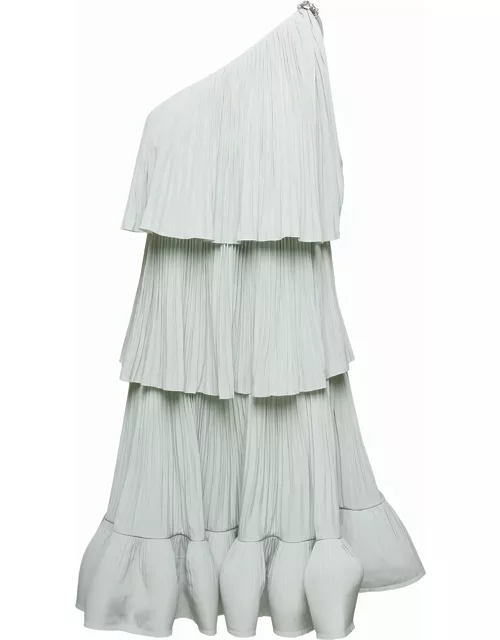 Lanvin Sage-green Pleated One-shoulder Dress In Polyester Woman
