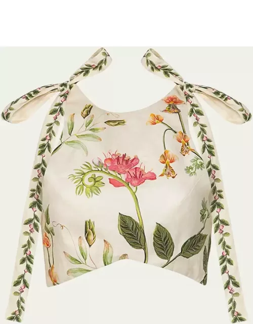 Olmeca Cultivo Floral-Print Linen Crop Top