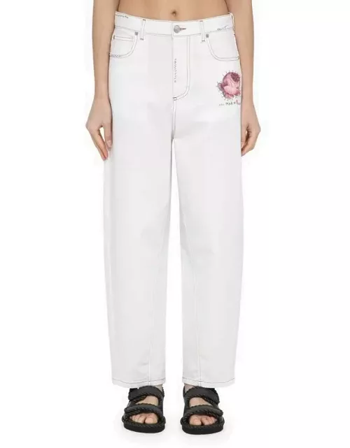 White jeans with logo application
