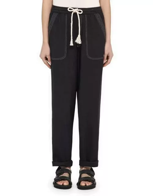 Black silk trousers with drawstring