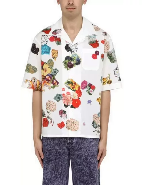 White Bowling Shirt with flower print in cotton