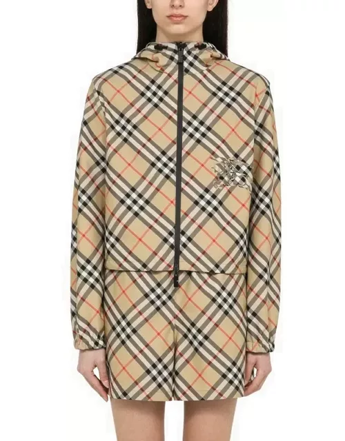Reversible sand-coloured cropped jacket with Check pattern