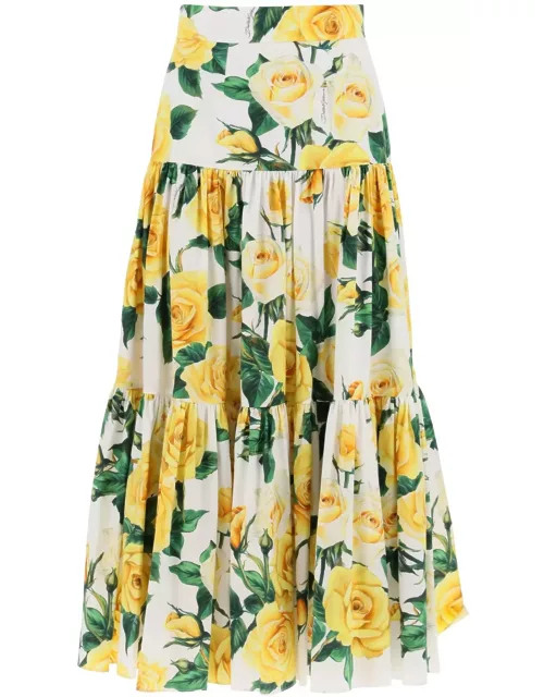 DOLCE & GABBANA "long skirt with ruffle details and yellow rose
