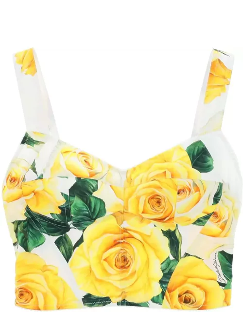 DOLCE & GABBANA cotton bustier top with yellow rose print