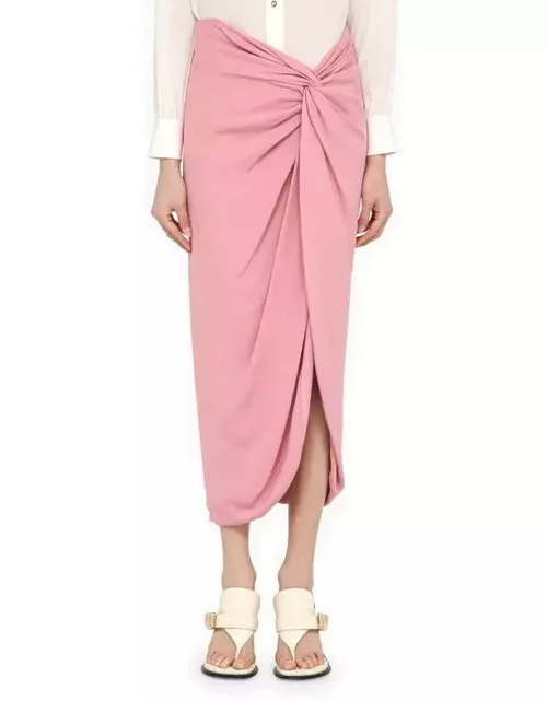 Pink viscose midi skirt with knot