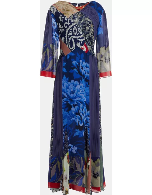 Etro Navy Blue Printed Silk Midi Dress S (IT 40)