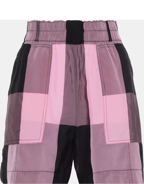 Ganni Pink Checked Viscose Shorts S (EU 36)