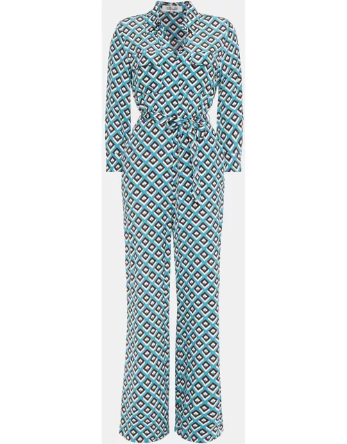 Diane Von Furstenberg Blue printed Silk Jumpsuit M (US 6)