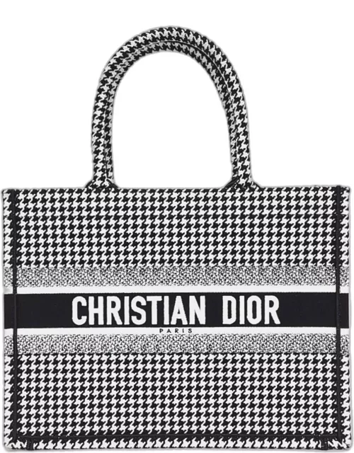 Dior Black/White Houndstooth Canvas Lady Dior Tote Bag