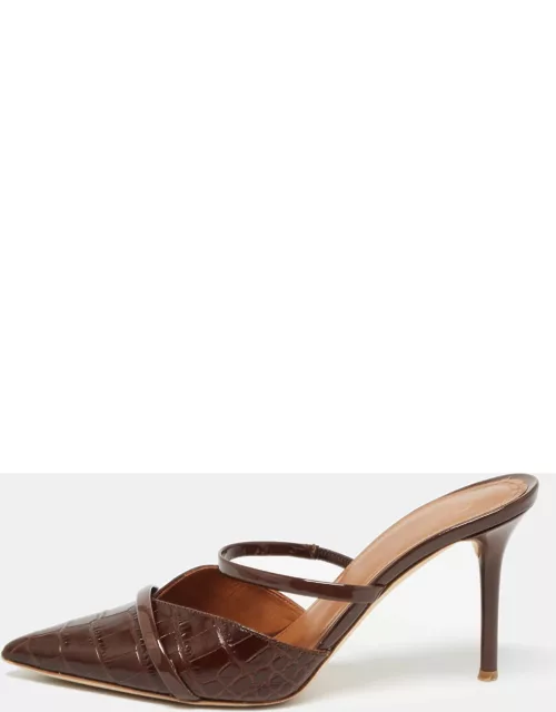 Malone Souliers Brown Croc Embossed and Patent Leather Frankie Mule