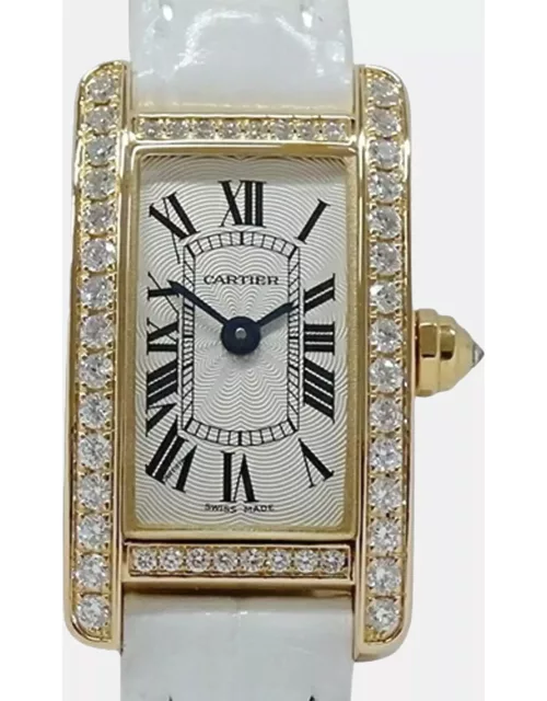 Cartier Silver 18k Yellow Gold Tank Americaine Quartz Women's Wristwatch 15 m