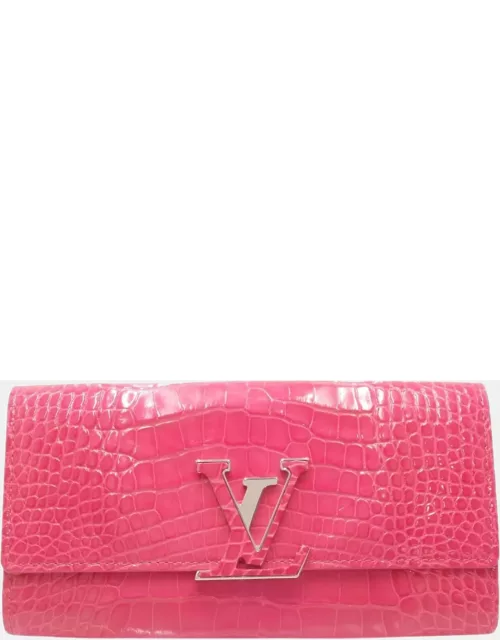 Louis Vuitton Pink Crocodile Leather Long Capucines Wallet