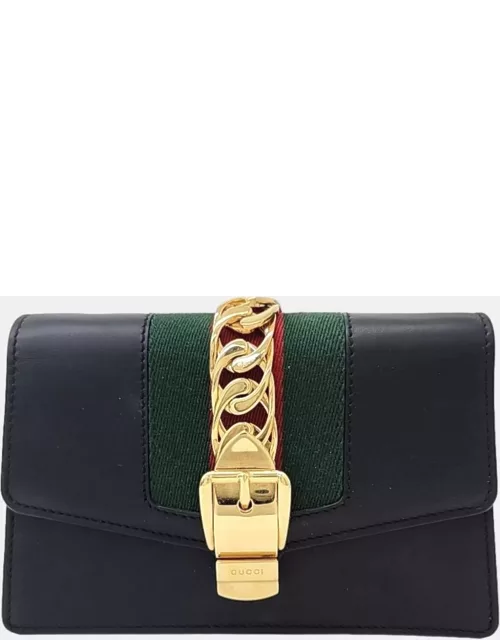 Gucci Black Leather Sylvie Mini Crossbody Bag