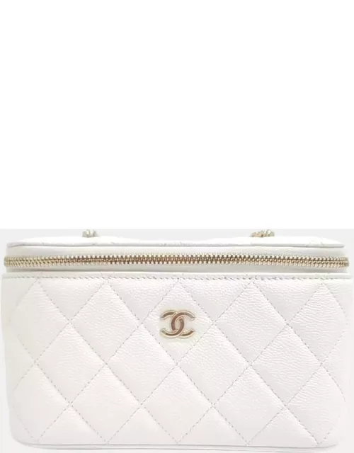 Chanel White Caviar Leather Small Vanity Crossbody Bag