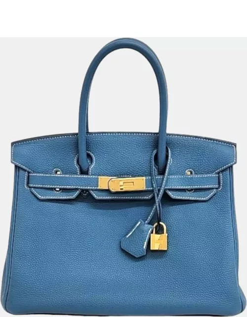 Hermes Blue Leather Birkin Bag