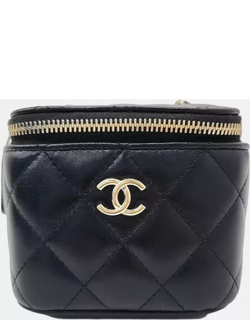 Chanel Black Lambskin Camellia Vanity Small Crossbody Bag