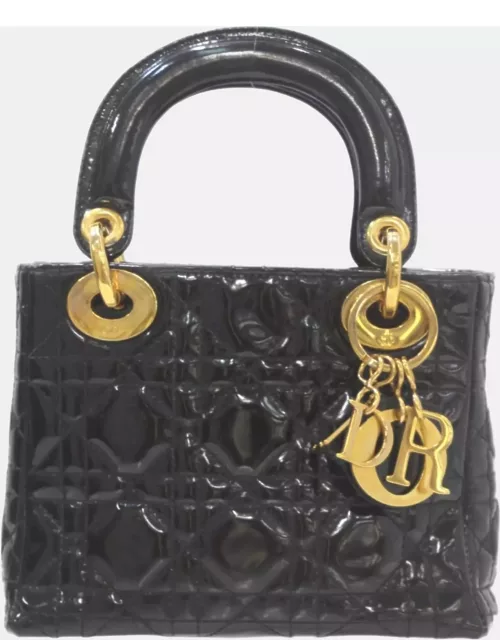 Dior Black Patent Leather Mini Lady Dior Tote Bag