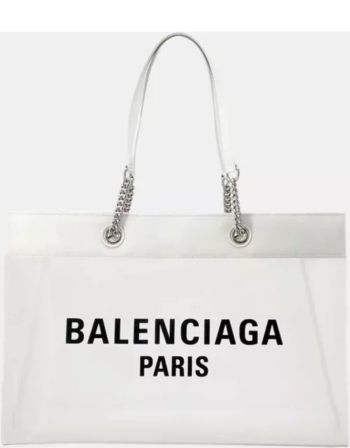 Balenciaga White Mesh Leather Duty Free Large Tote Bag