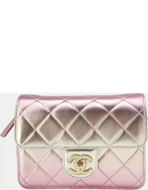 Chanel Metalic Pink Lambskin Leather Mini Flap Bag
