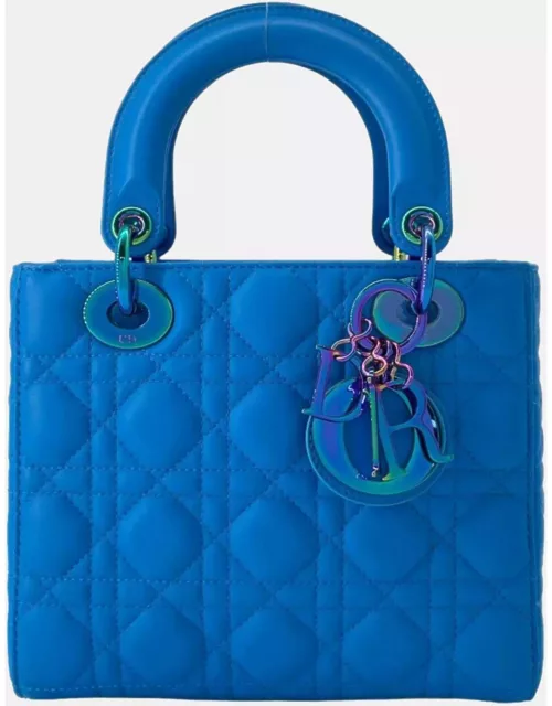 Dior Blue Leather Lady Dior Small Top Handle Bag