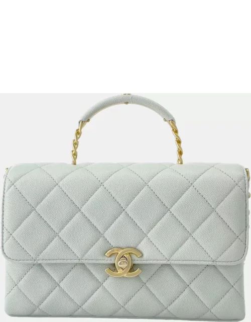 Chanel Light Grey Caviar Leather Chain Shoulder Bag