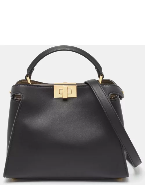 Fendi Black Leather Peekaboo Iconic Essentially Top Handle Bag