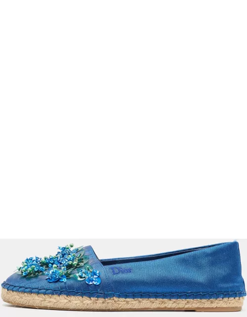 Dior Blue Canvas Crystal Embellished Fusion Espadrille Flat