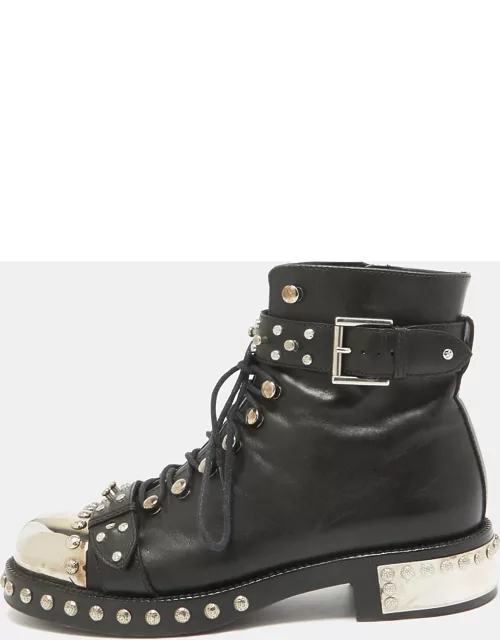 Alexander McQueen Black Leather Hobnail Boot