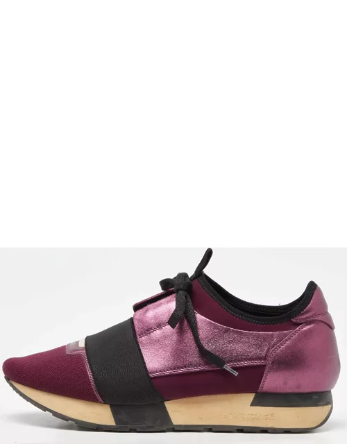 Balenciaga Burgundy Leather Neoprene and Fabric Race Runner Sneaker