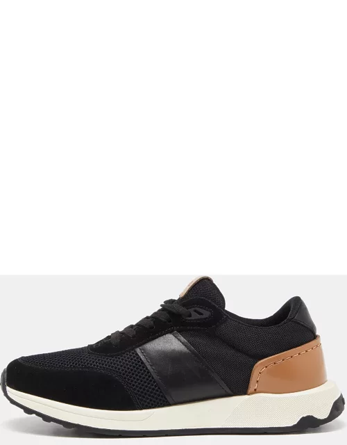 Tod's Black/Tan Leather and Mesh Lace Up Sneaker