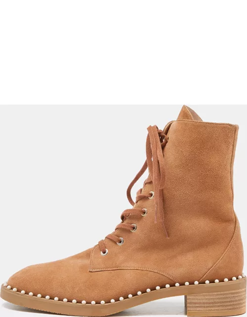 Stuart Weitzman Tan Suede Lace Up Ankle Boot
