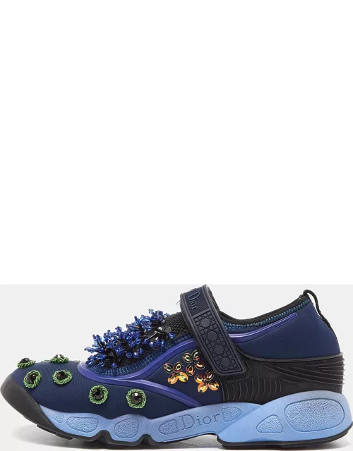 Dior Blue Neoprene and Mesh Fusion Embellished Velcro Strap Sneaker