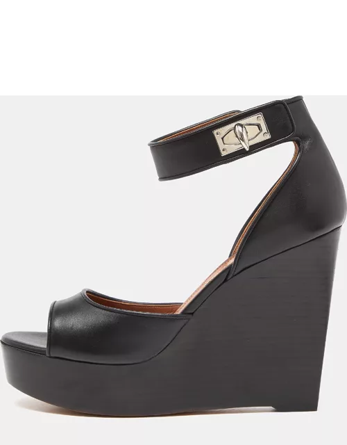 Givenchy Black Leather Shark Tooth Wedge Ankle Strap Sandal