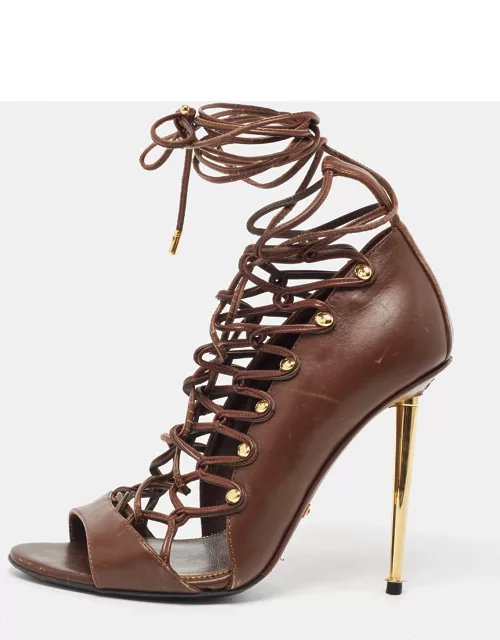 Tom Ford Brown Leather Lace Up Bootie