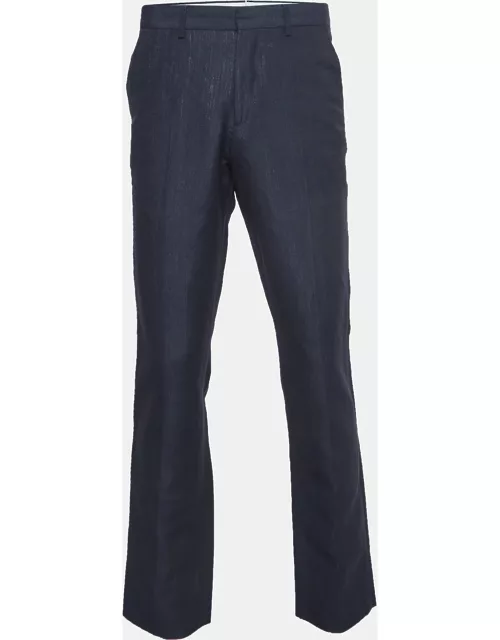 Burberry Navy Blue Linen Blend Classic Trousers