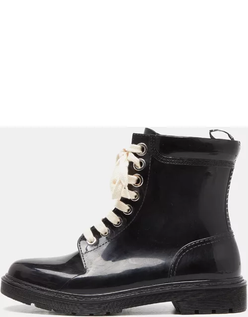 Sergio Rossi Black Rubber Lace Up Ankle Boot