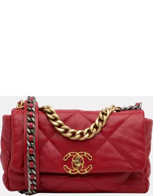 Chanel Red Medium Lambskin 19 Flap Bag