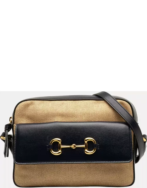 Gucci Beige/Black Horsebit 1955 Flap Pocket Camera Bag
