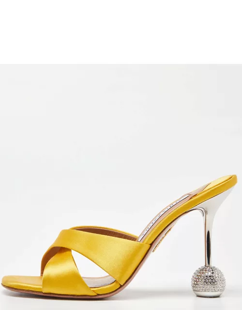 Aquazzura Yellow Satin Yes Darling Slide Sandal