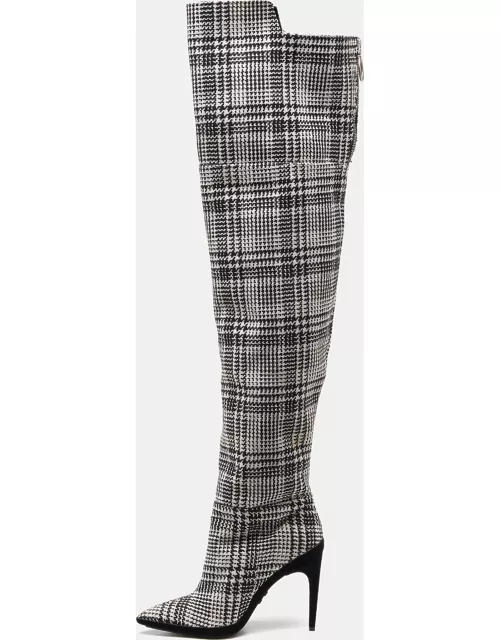 Off-White Black/White Knit Fabric Thigh High Boot
