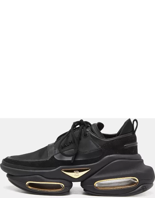 Balmain Black Satin and Suede Lace Up Sneaker