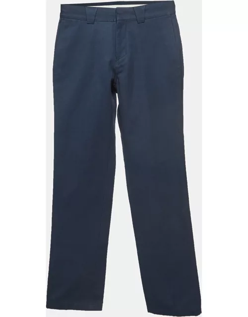 Burberry Navy Blue Cotton Twill Formal Trousers