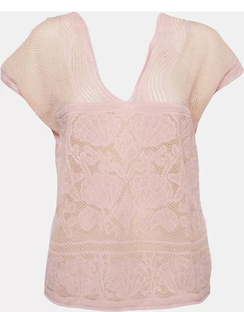 M Missoni Pink Floral Pattern Lurex Knit Cap Sleeve Top