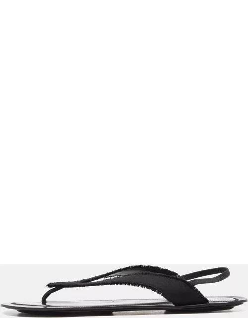The Row Black Satin and Leather Slingback Flat Sandal