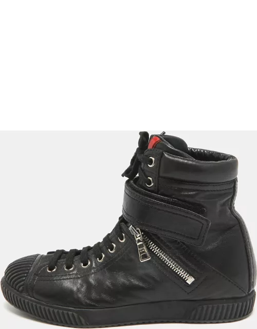 Prada Sport Black Leather High Top Sneaker