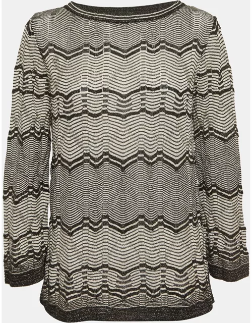 M Missoni Black/White Chevron Lurex Knit Bell Sleeve Sweatshirt
