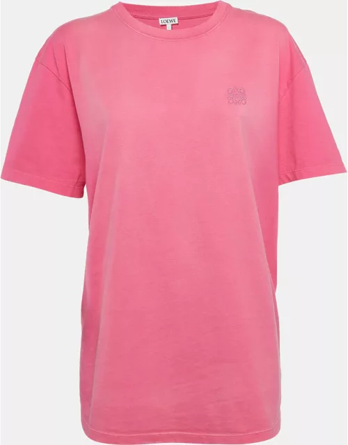 Loewe Pink Anagram Embroidered Cotton Knit Faded T-Shirt